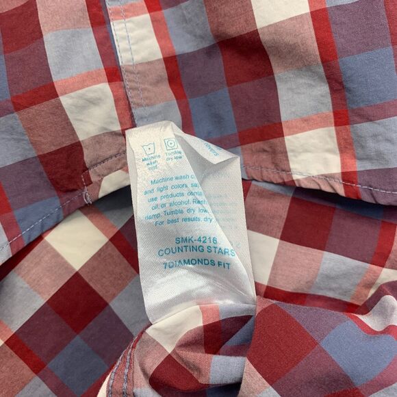 7 Diamonds Shirt Mens XXL 2XL Red Cotton Plaid Short Sleeve Snap Button Western - Picture 6 of 10